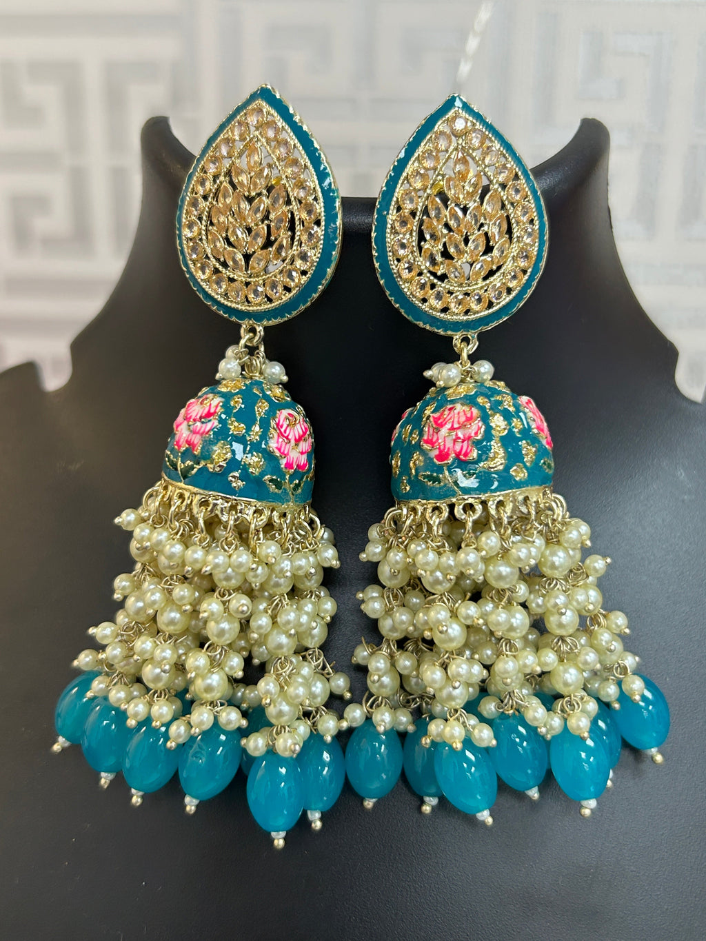 Teal blue long jhumki by Kurti Connection USA