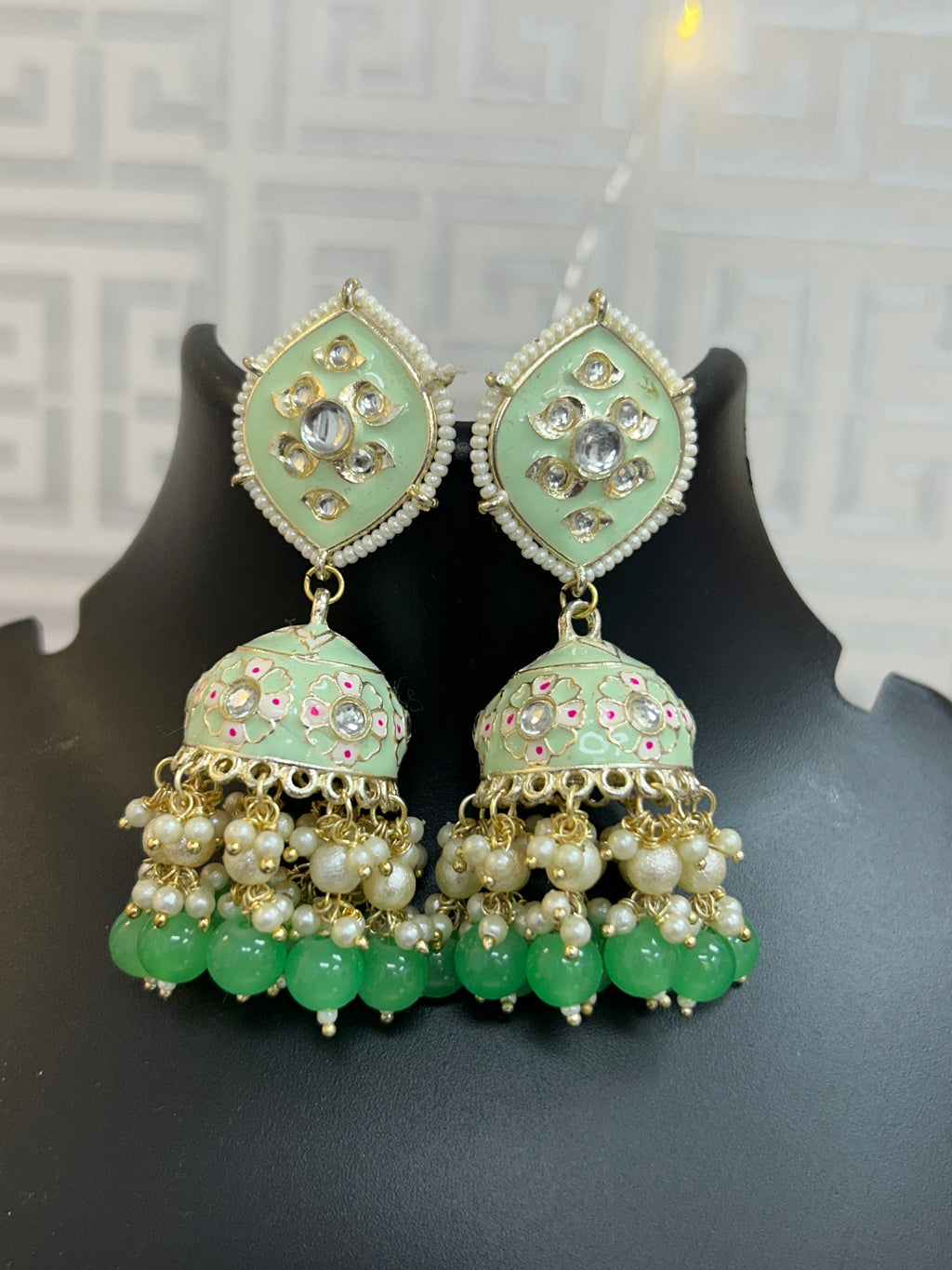 Light green long jhumki by Kurti Connection USA
