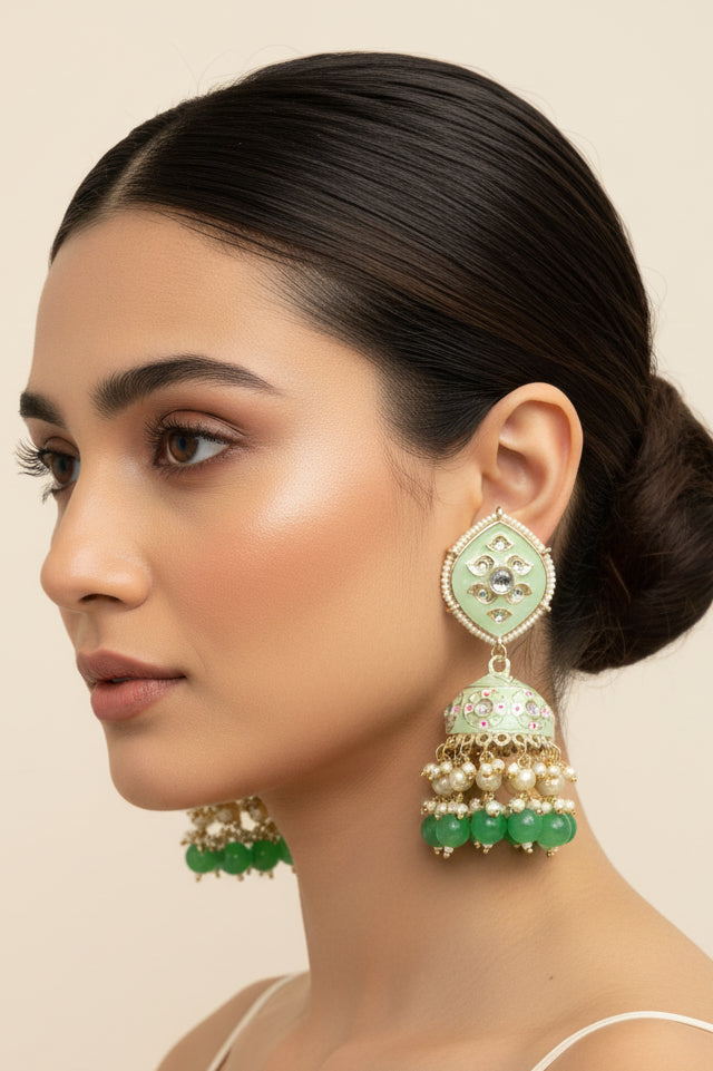 Light green long jhumki by Kurti Connection USA