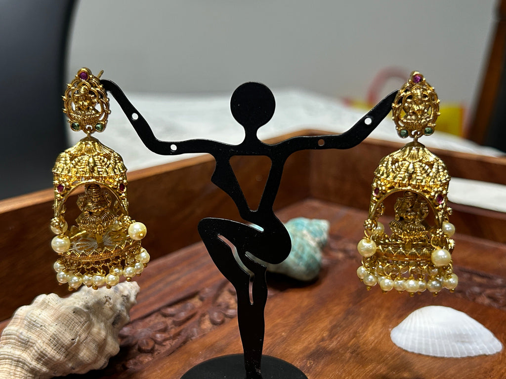Temple jewelry/ Lakshmi earrings by Kurti Connection USA