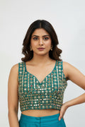 Teal blue mirror blouse by Kurti Connection USA