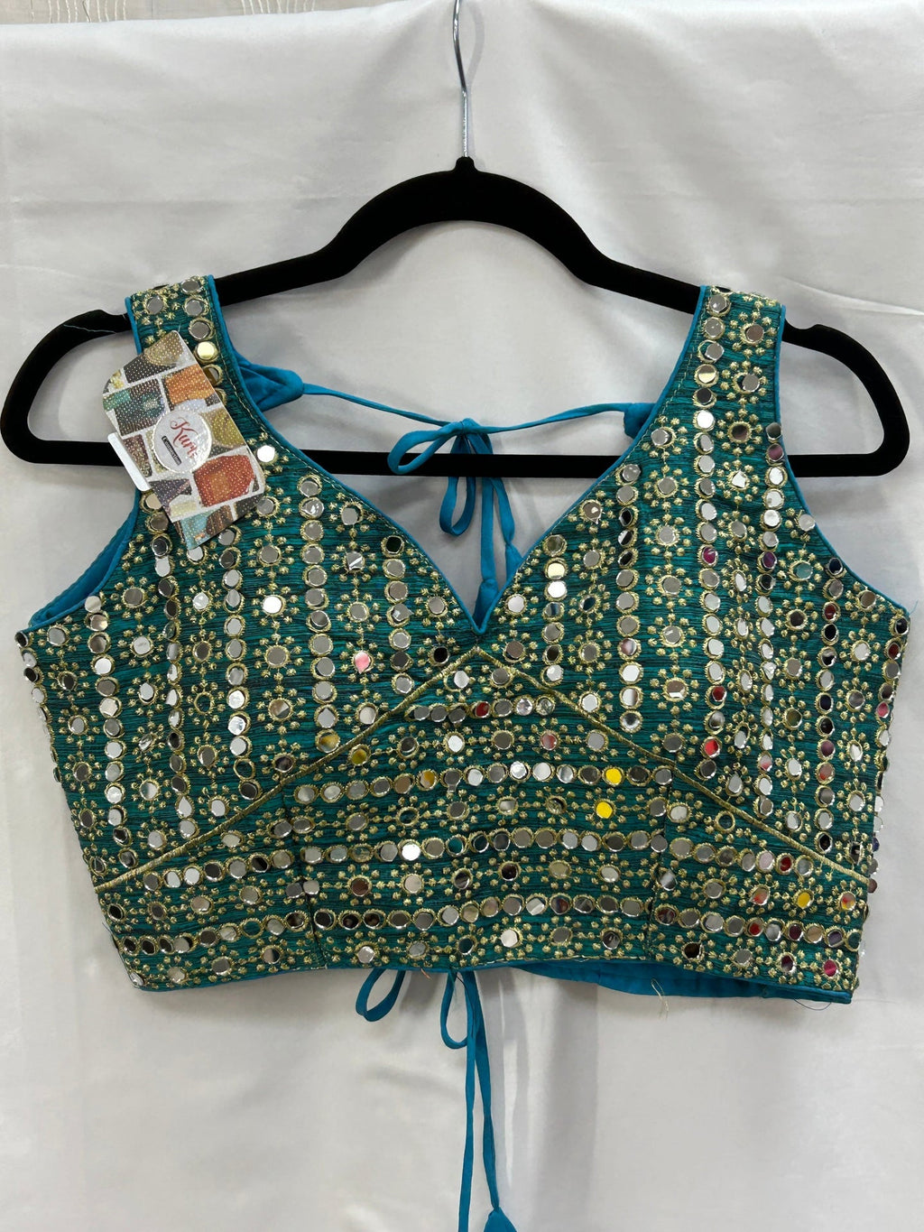 Teal blue mirror blouse by Kurti Connection USA