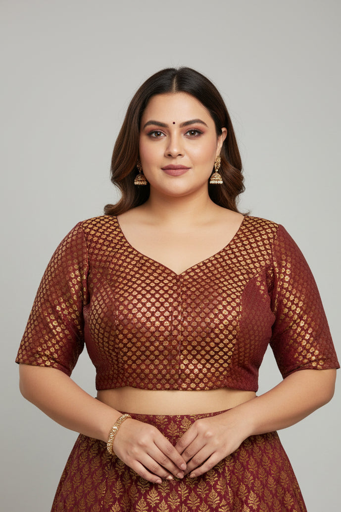 Dark maroon Brocade blouse by Kurti Connection USA