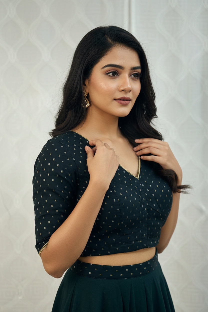Black cotton blouse by Kurti Connection USA