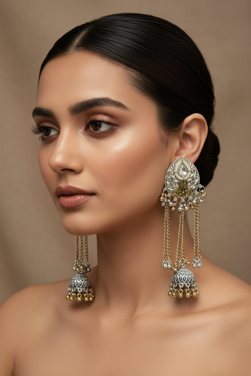 Dual tone Kashmiri earrings by Kurti Connection USA