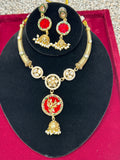 Gold polished necklace set by Kurti Connection USA