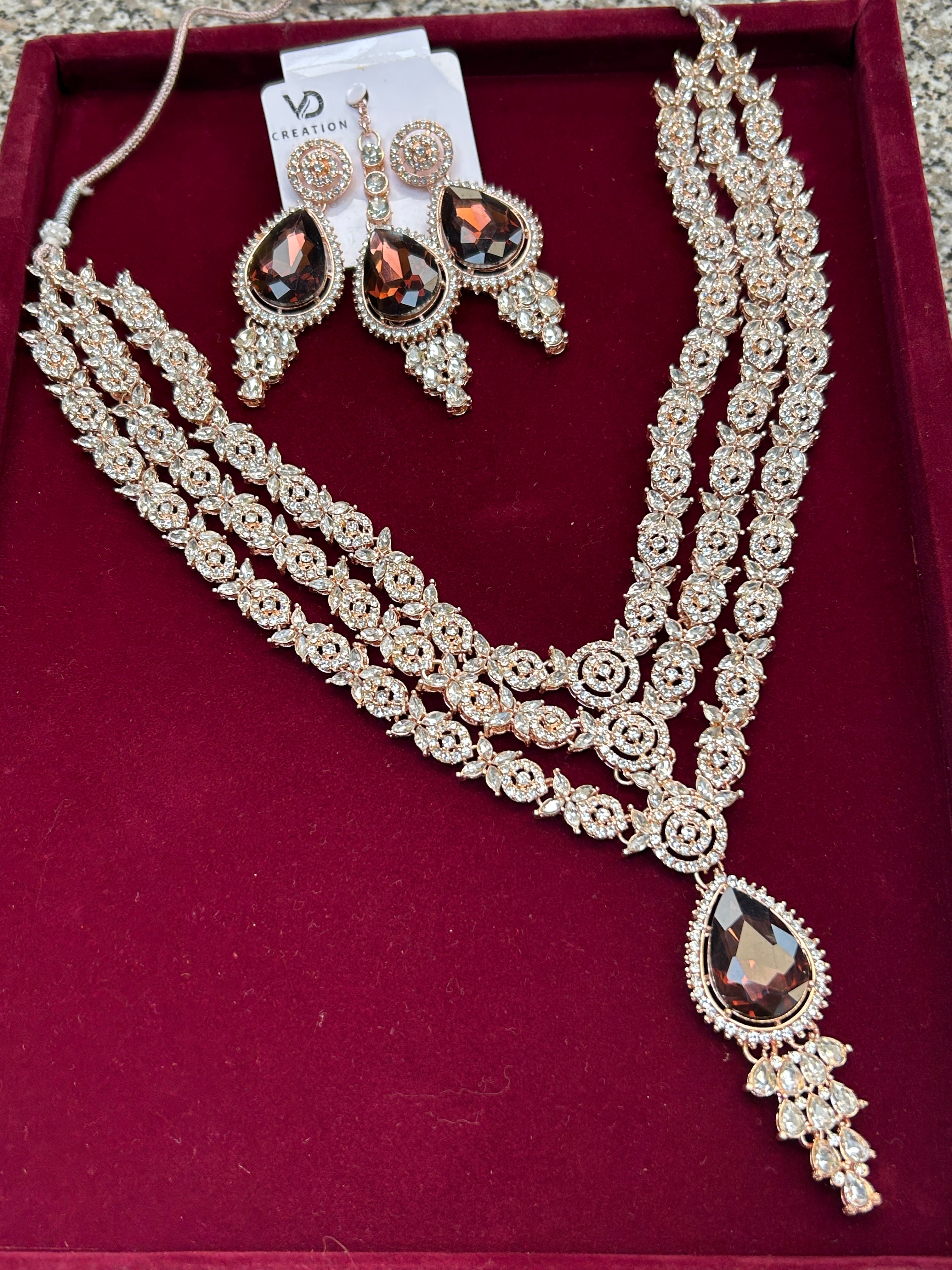 Rose gold necklace set by Kurti Connection USA
