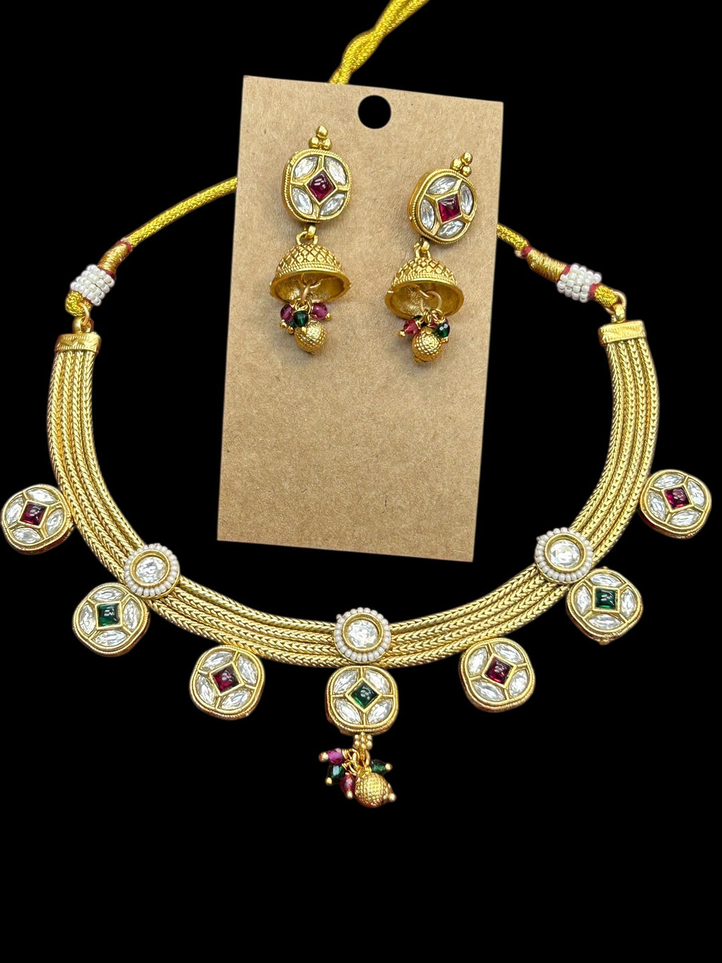 One gram gold polished necklace set by Kurti Connection USA