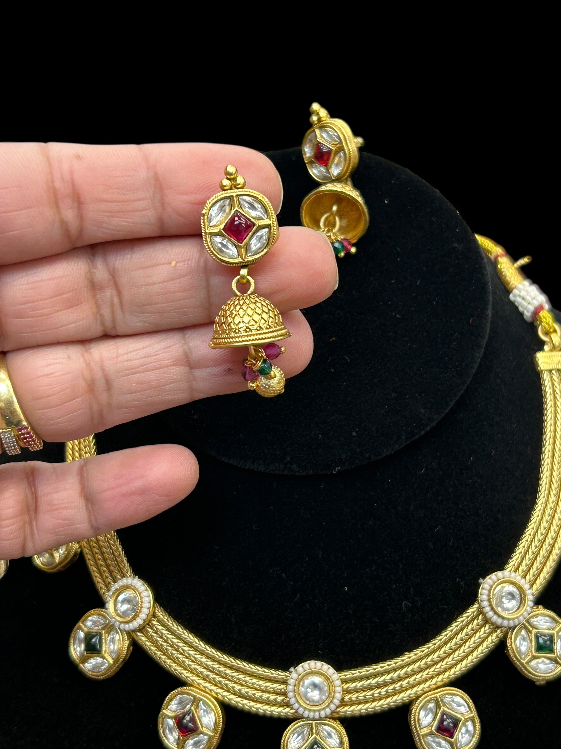 One gram gold polished necklace set by Kurti Connection USA