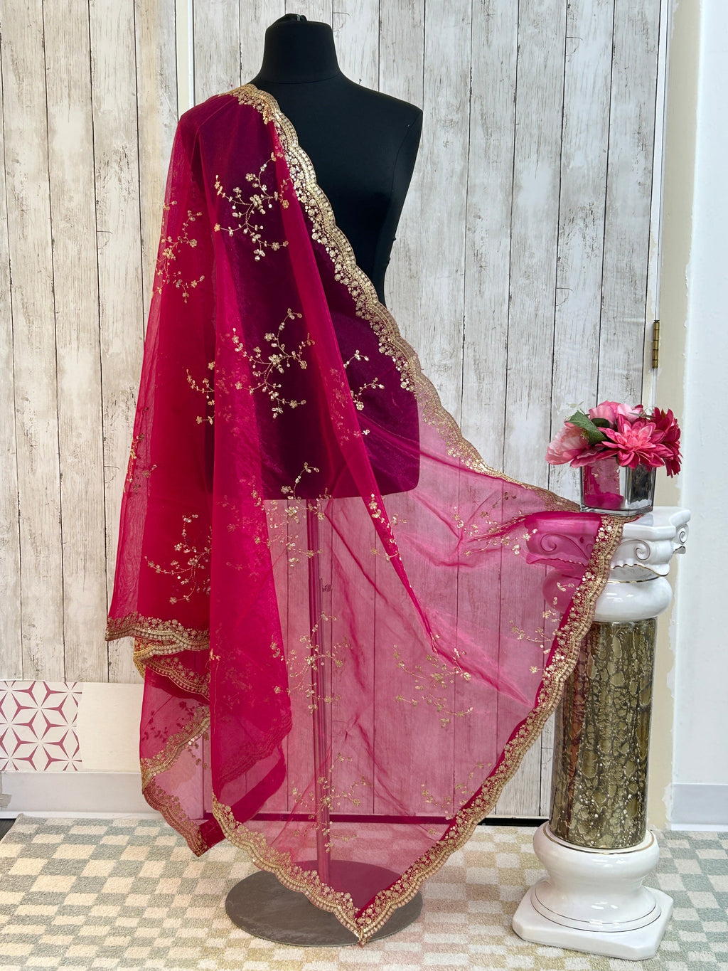 Tissue silk dupatta with sequin work by Kurti Connection USA