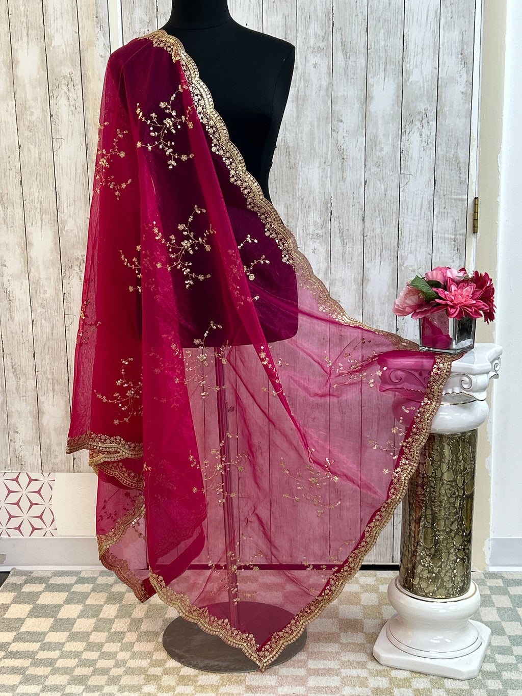 Tissue silk dupatta with sequin work by Kurti Connection USA