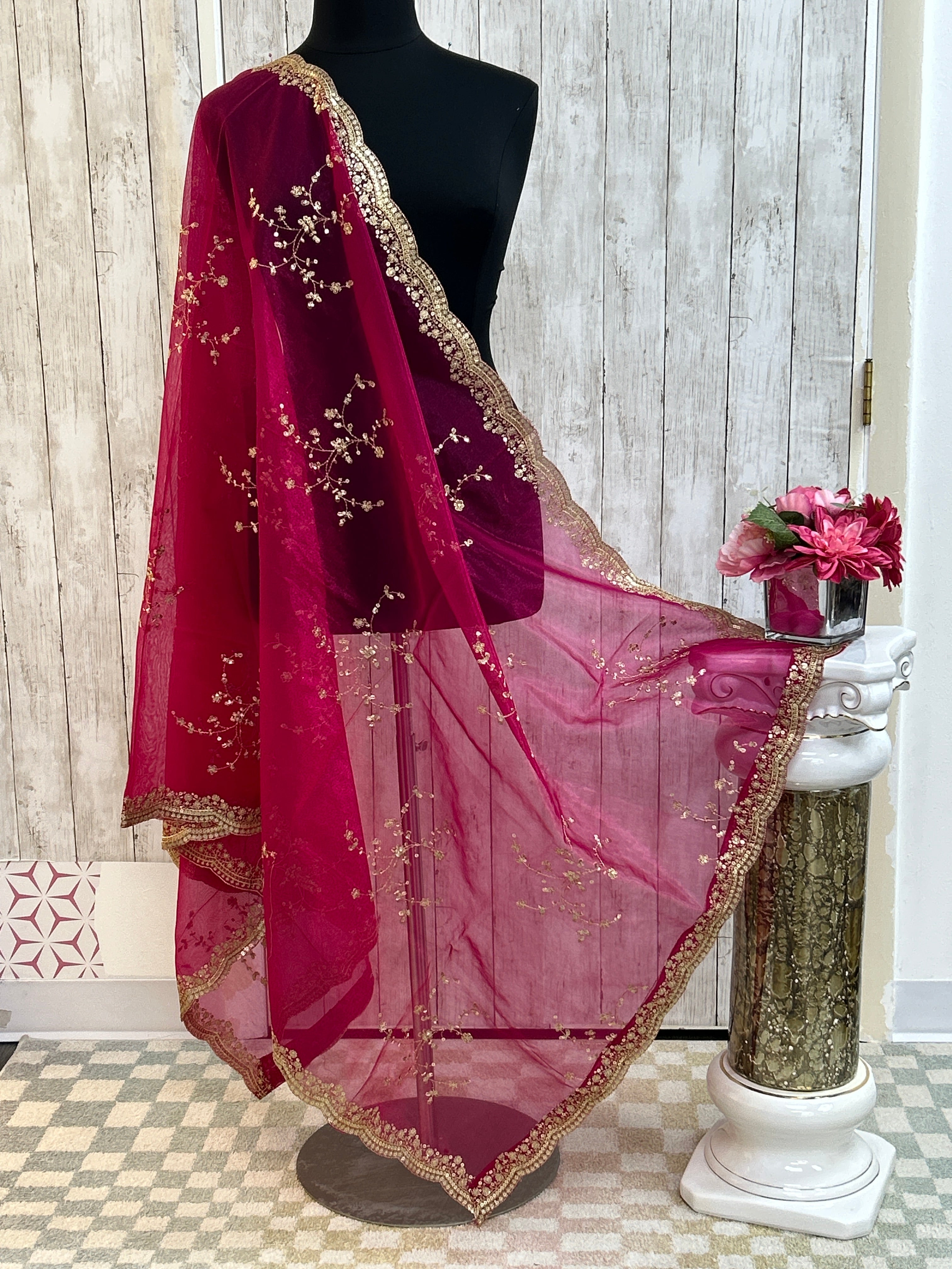 Tissue silk dupatta with sequin work by Kurti Connection USA