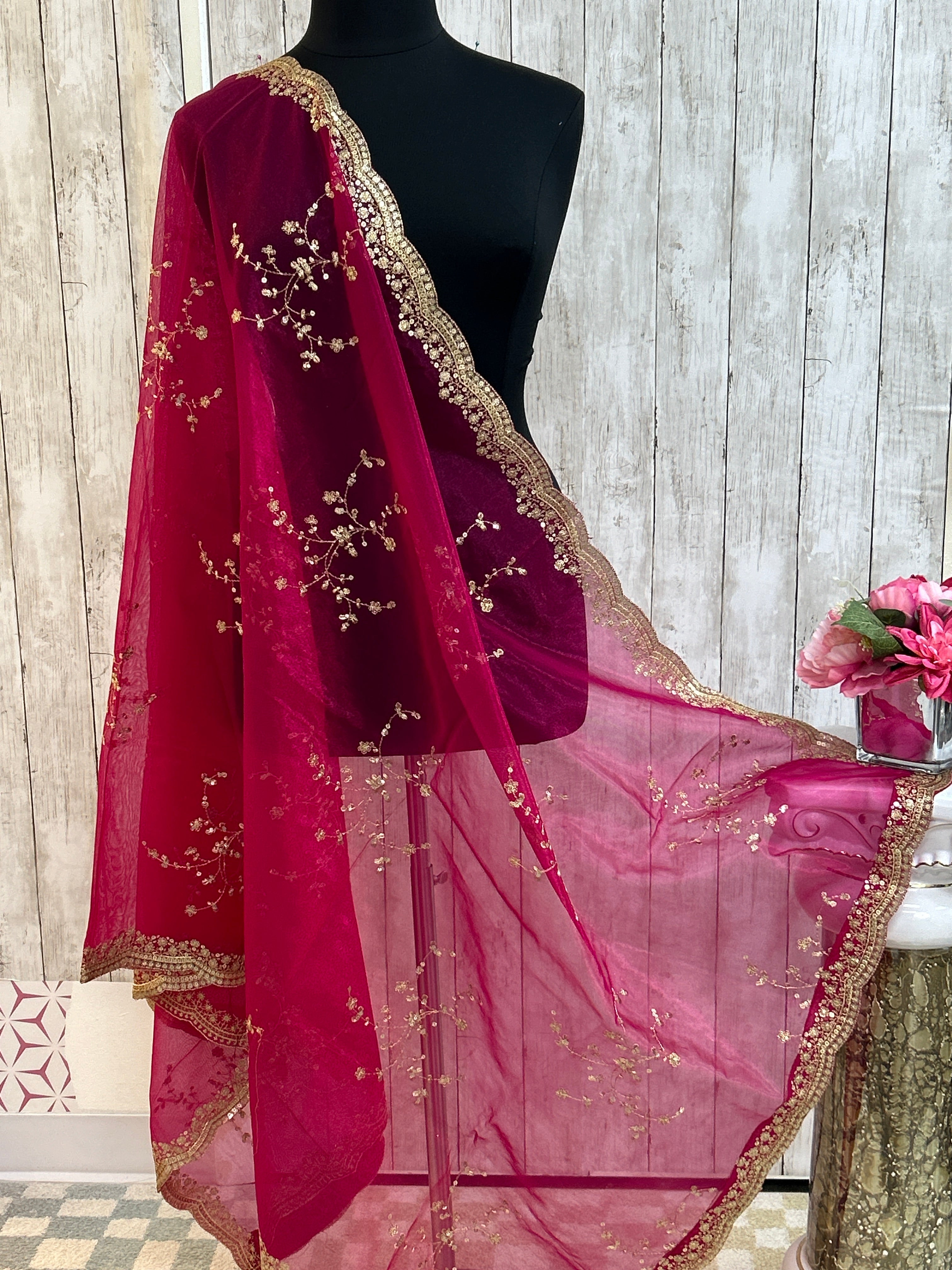 Tissue silk dupatta with sequin work by Kurti Connection USA