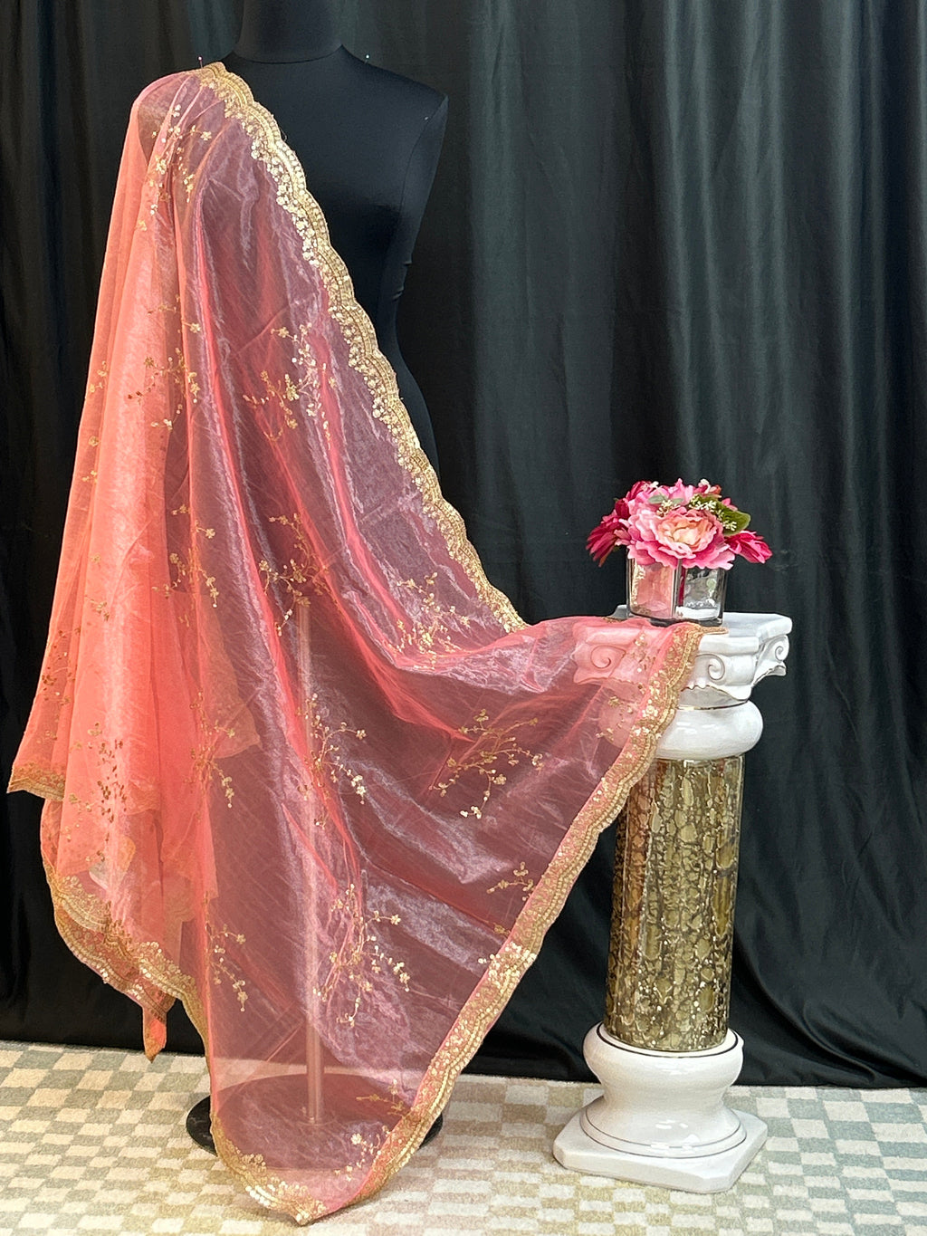 Tissue silk dupatta with sequin work by Kurti Connection USA