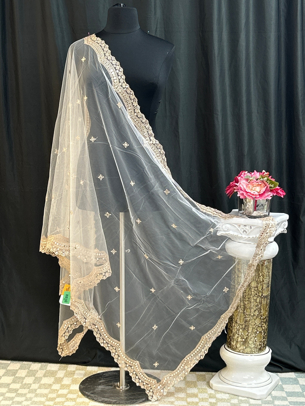 Mirror work dupatta: dark pink by Kurti Connection USA