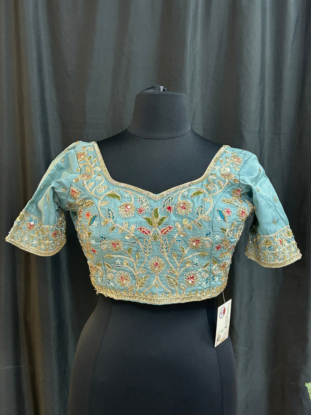 Hand embroidered blouse | tissue silk blouse with all over hand embroidery by Kurti Connection USA