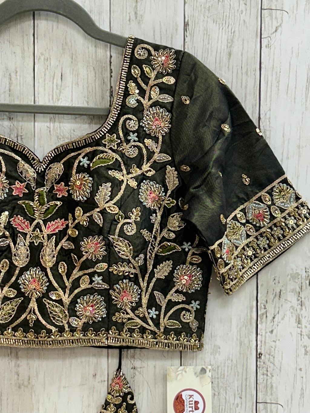Hand embroidered blouse | tissue silk blouse with all over hand embroidery by Kurti Connection USA