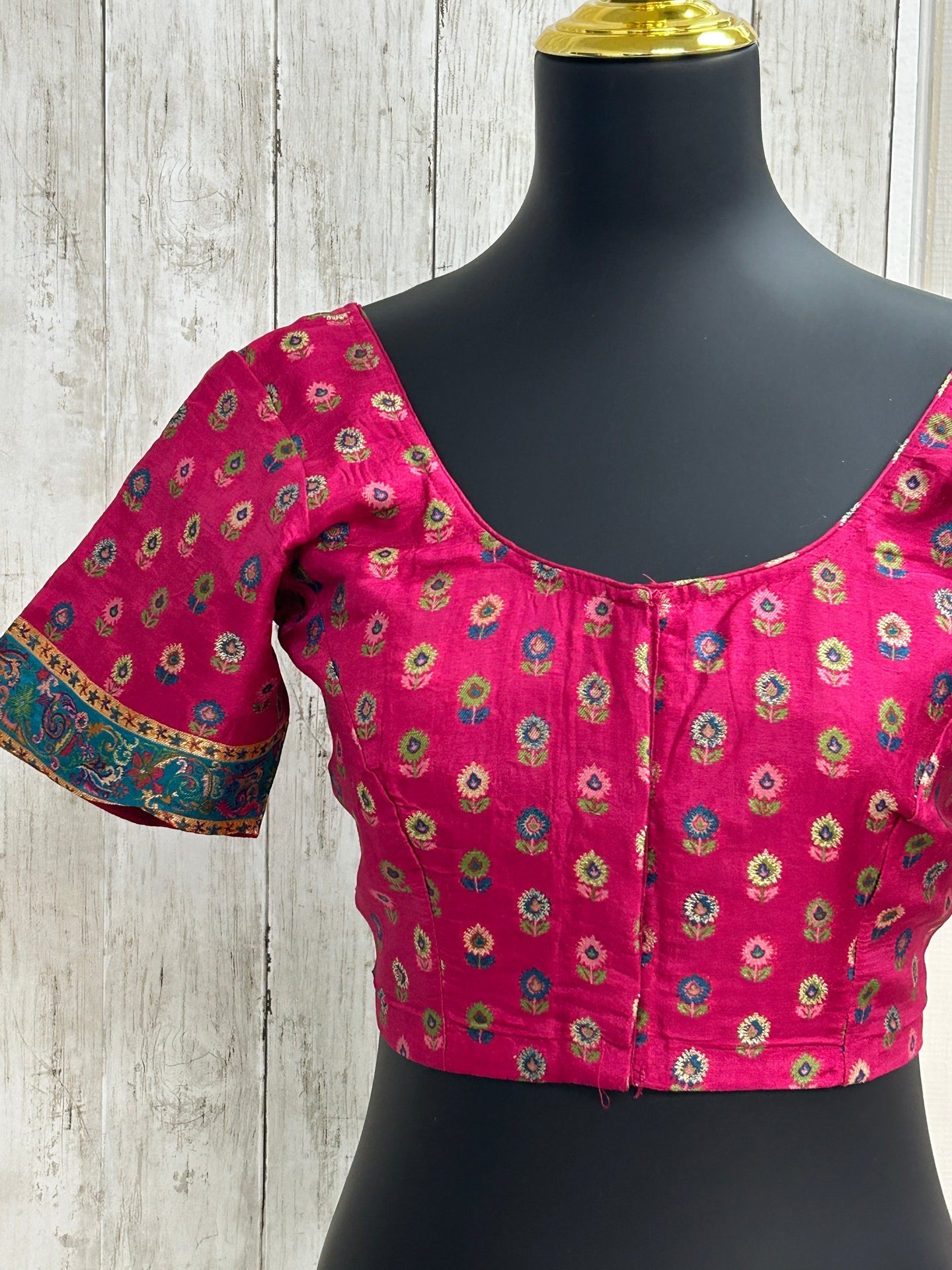Silk blouse with teal blue detailing by Kurti Connection USA