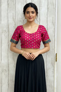 Silk blouse with teal blue detailing by Kurti Connection USA