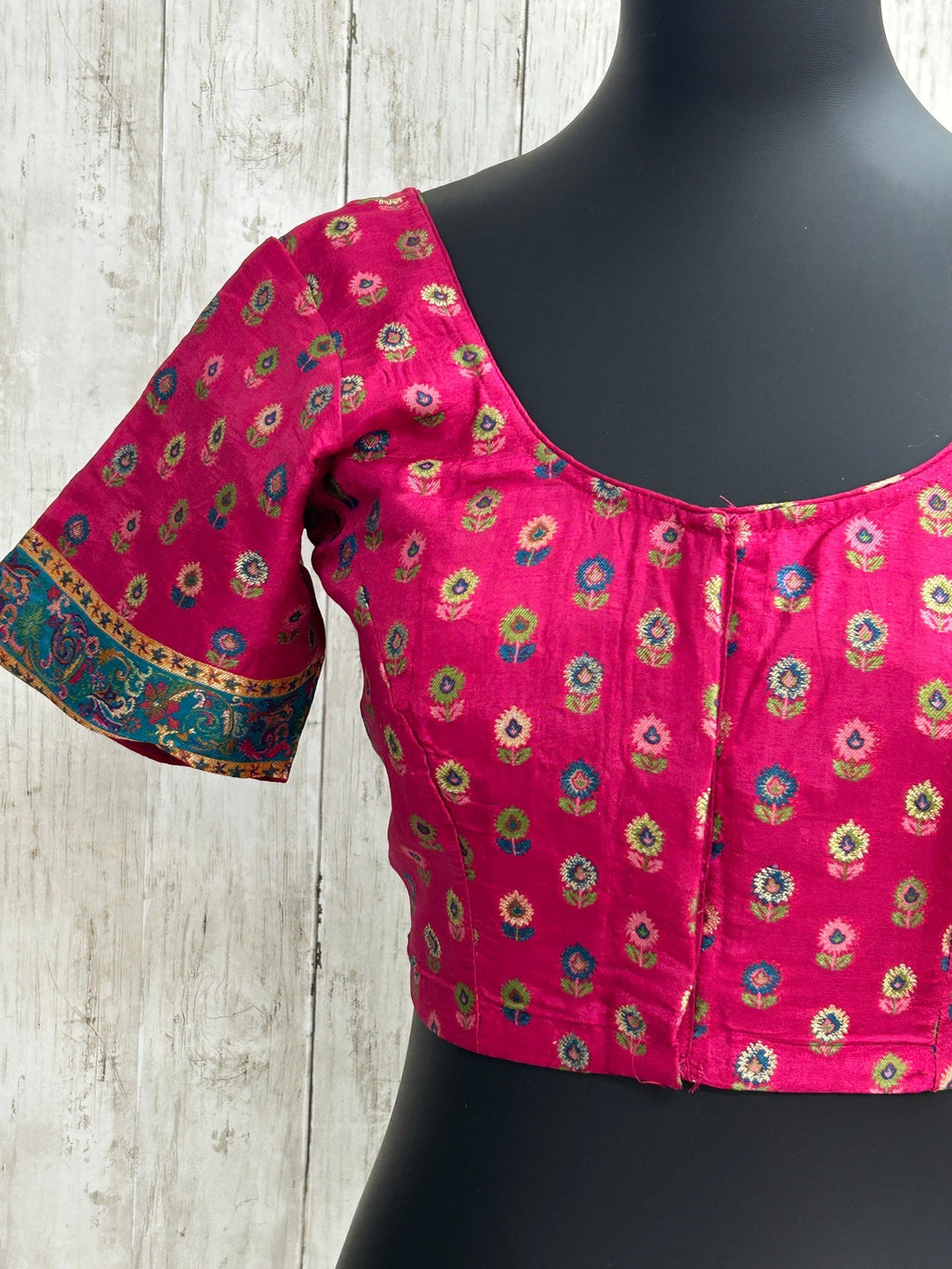 Silk blouse with teal blue detailing by Kurti Connection USA