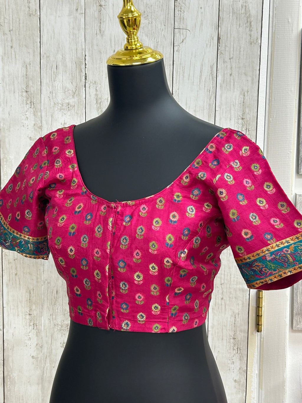 Silk blouse with teal blue detailing by Kurti Connection USA