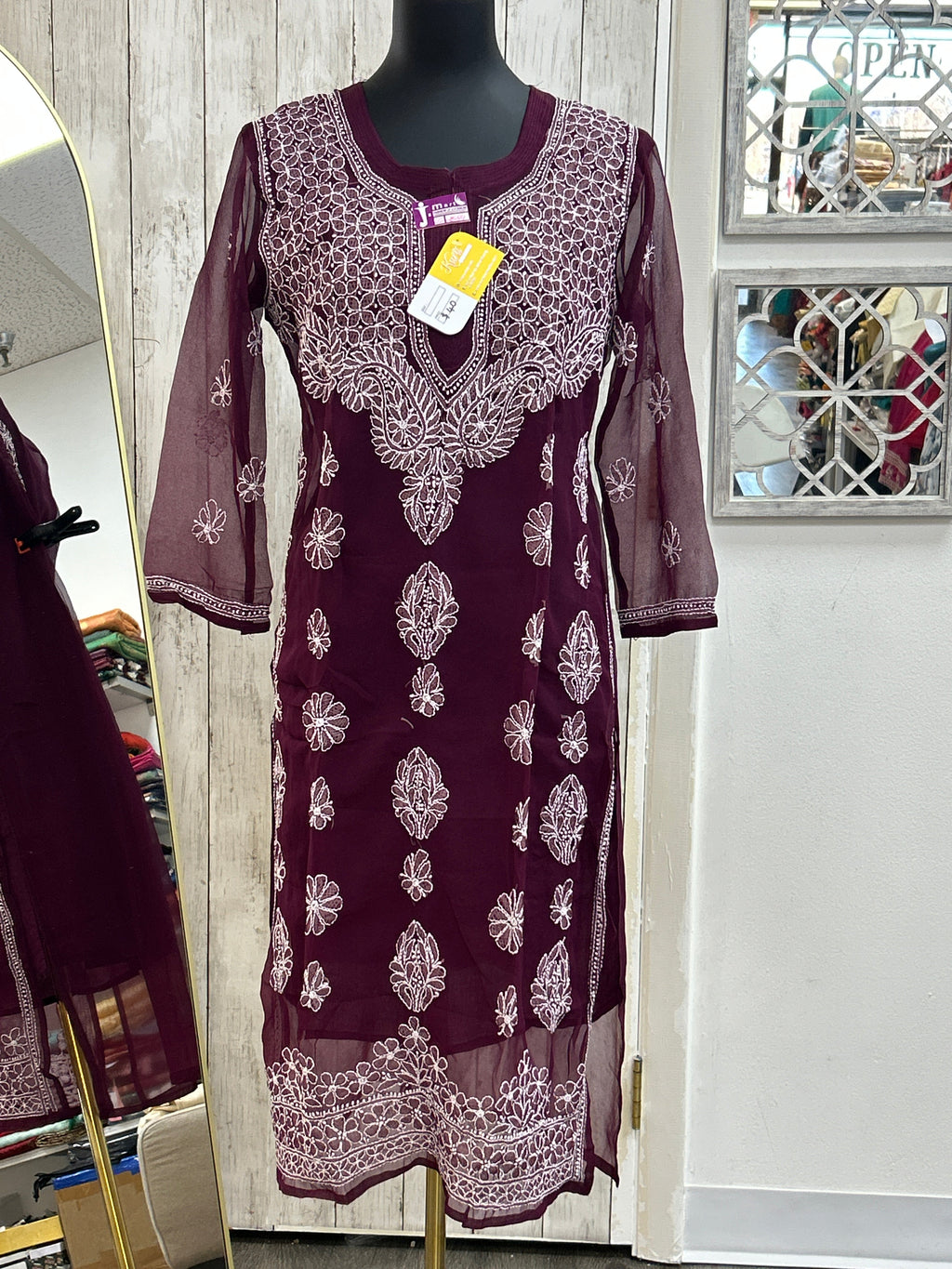 Chiffon Chikankari kurti by Kurti Connection USA
