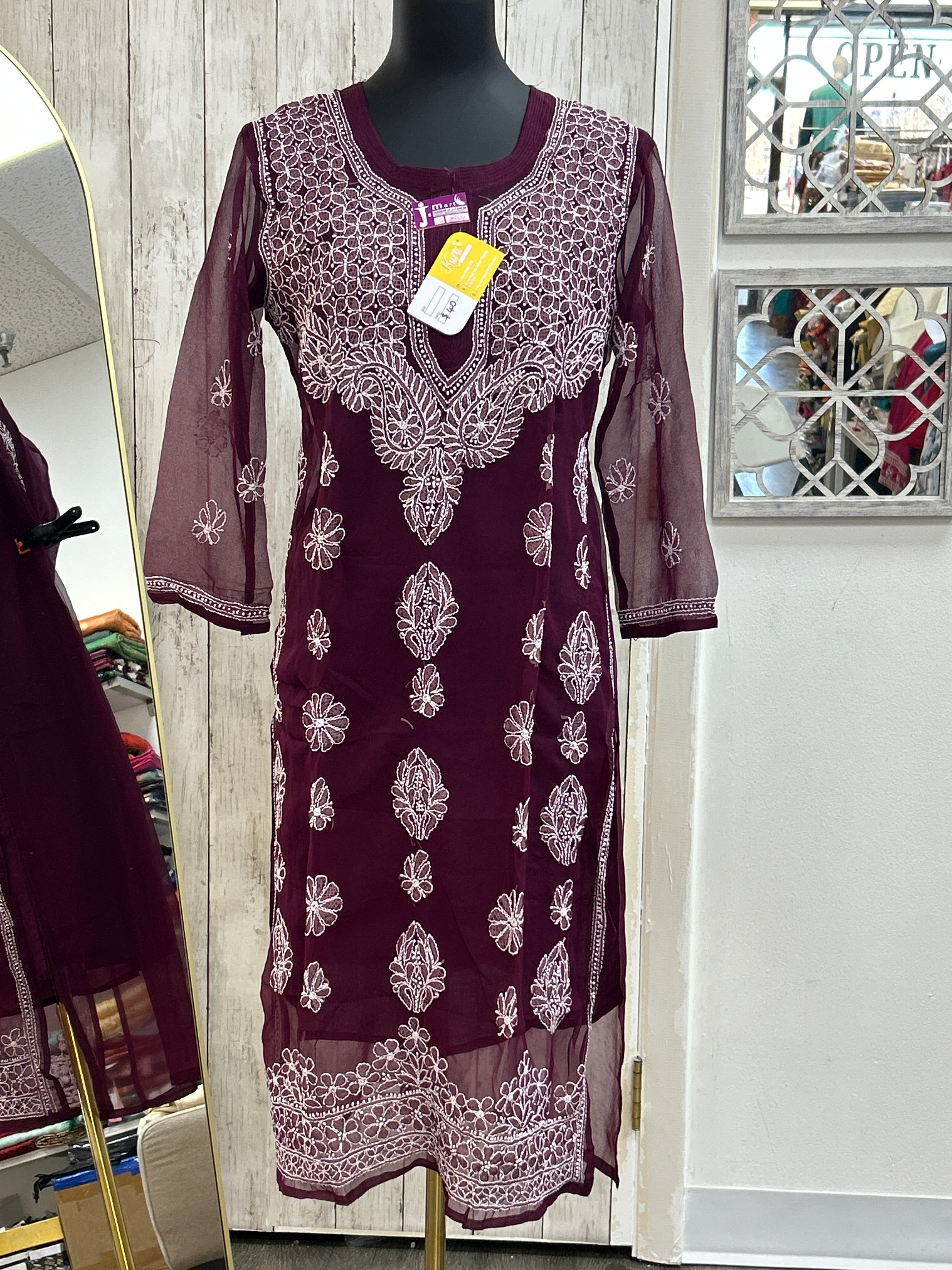 Chiffon Chikankari kurti by Kurti Connection USA