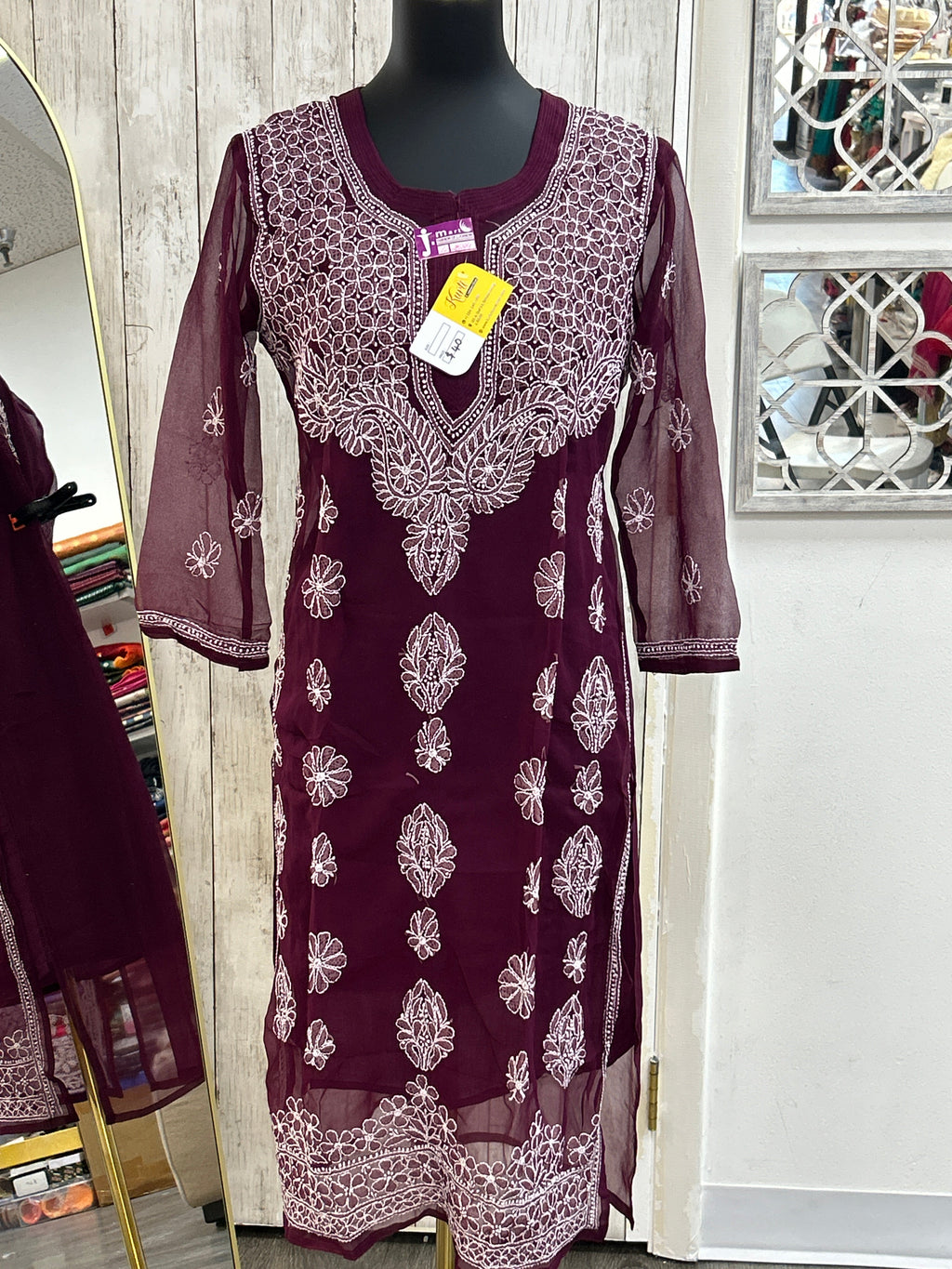 Chiffon Chikankari kurti by Kurti Connection USA
