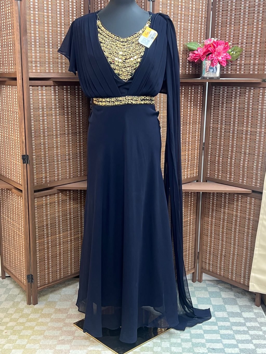 Party wear long gown with attached dupatta