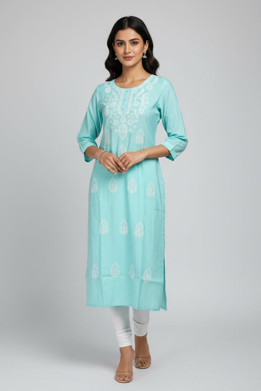 Chikankari modal silk kurti by Kurti Connection USA