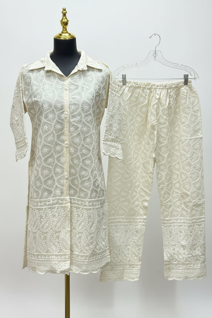 Pure cotton chikankari kurti set by Kurti Connection USA
