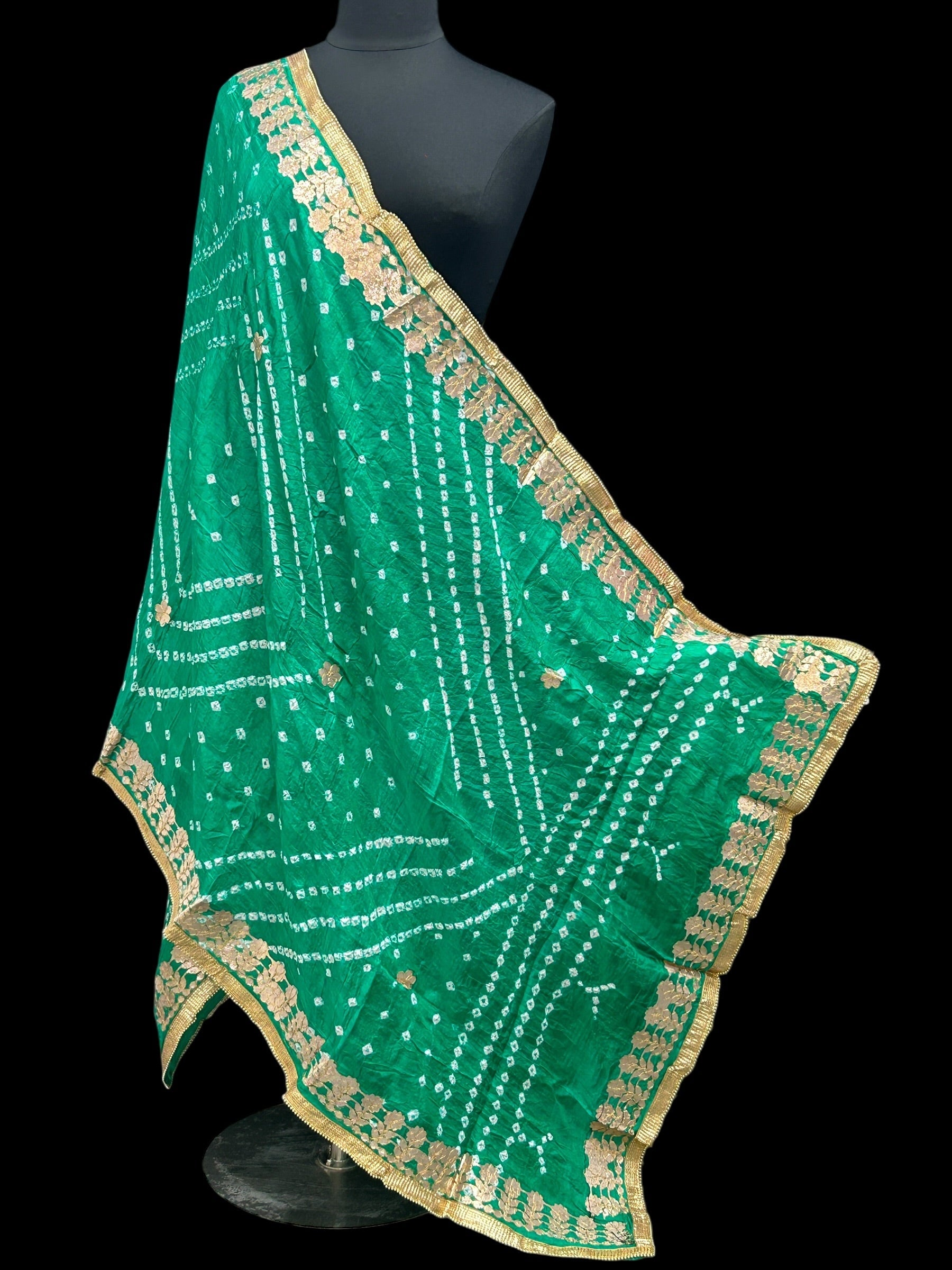 Sea green Bandhani dupatta by Kurti Connection USA