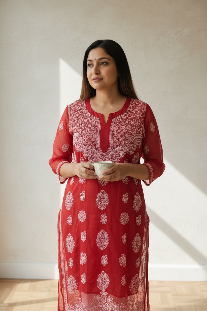Georgette Chikankari kurti by Kurti Connection USA