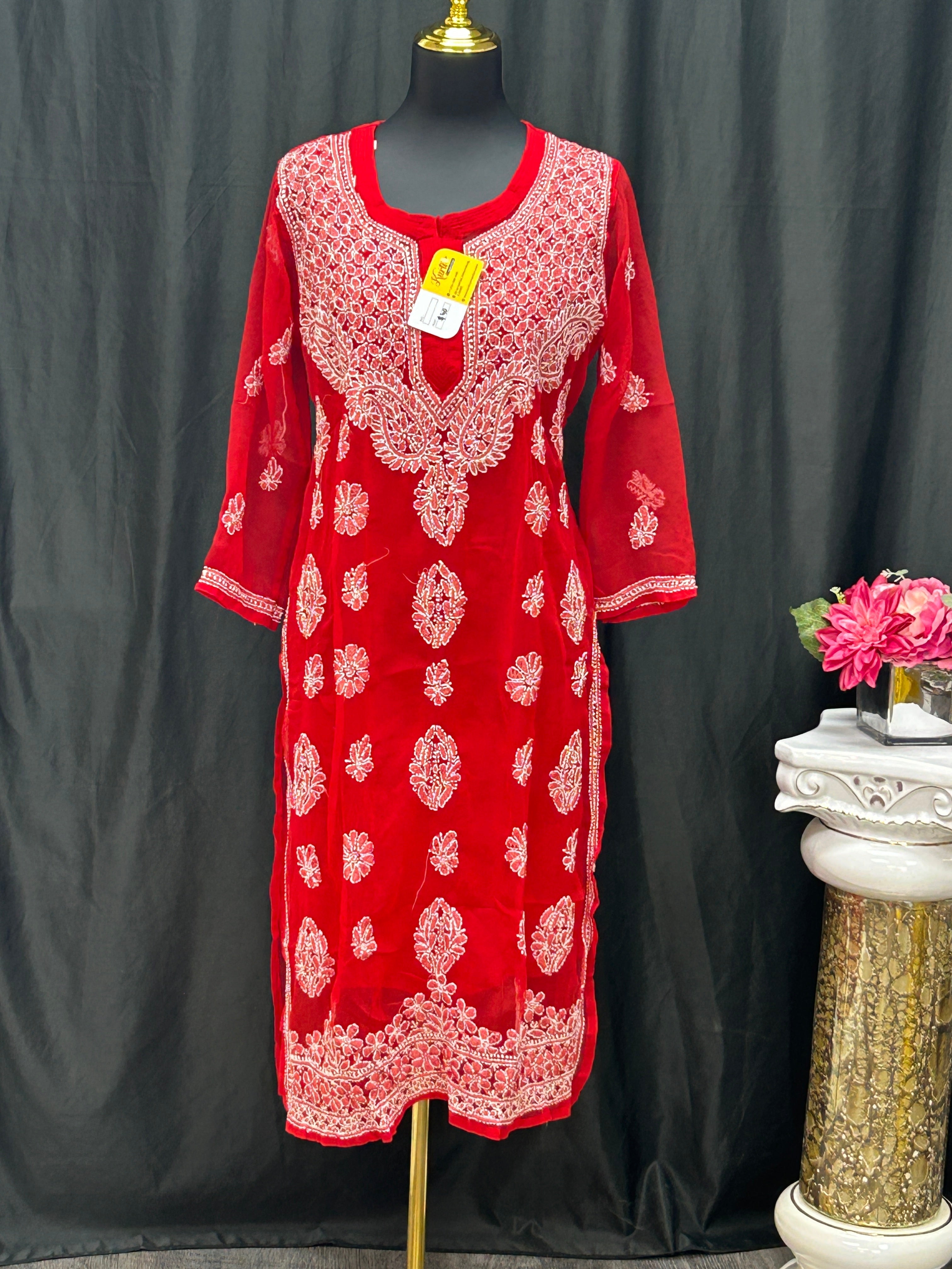 Georgette Chikankari kurti by Kurti Connection USA