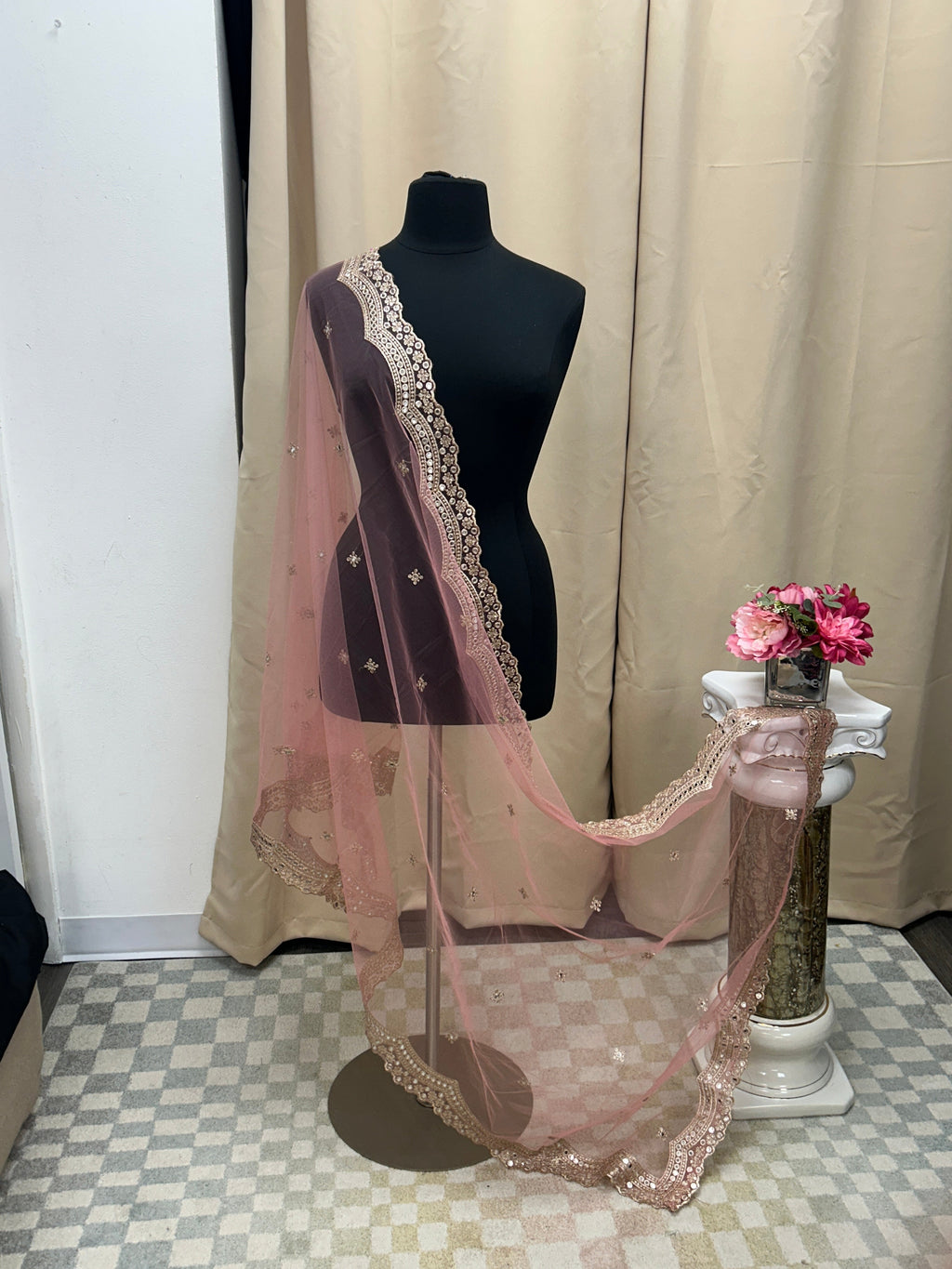 Light pink mirror work duppata