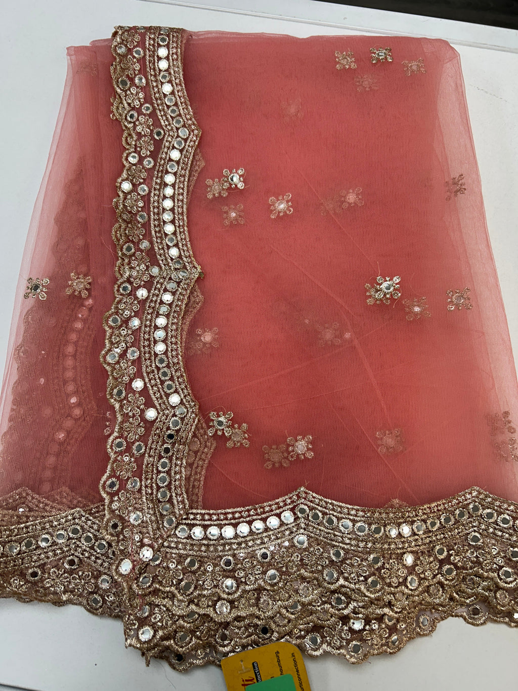 Light pink mirror work duppata