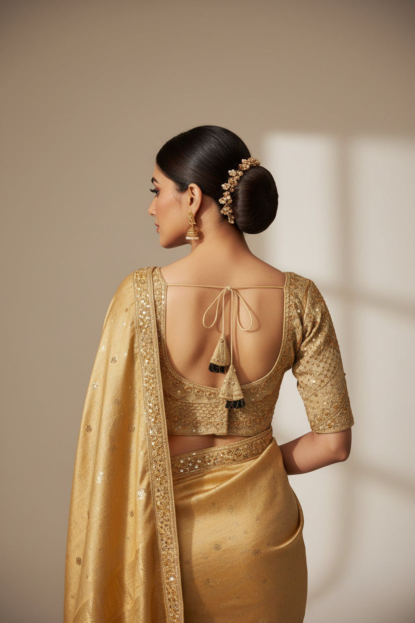 Gold blouse with heavy embroidery work