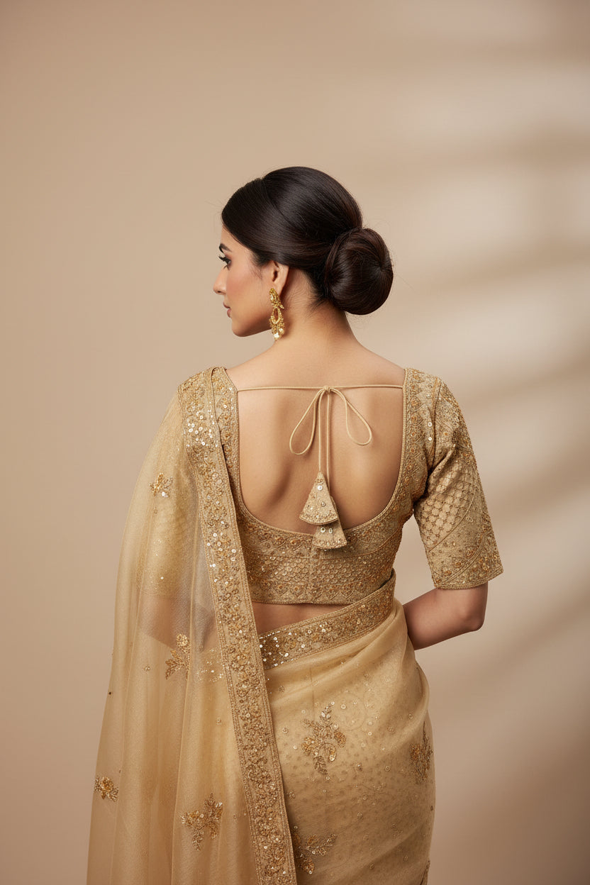 Gold blouse with heavy embroidery work