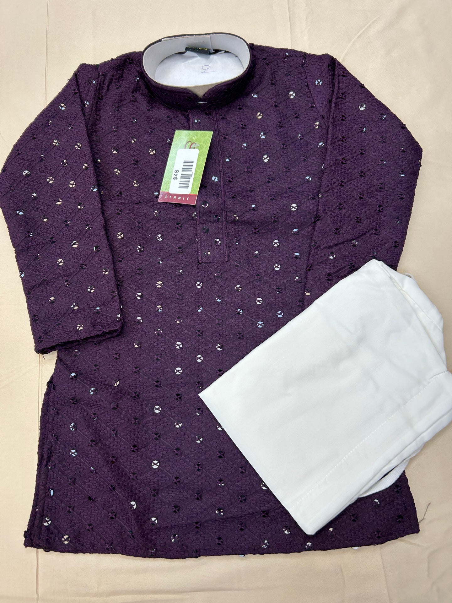 Sequin kurta set : purple (kids : boys) - Kurti Connection USA