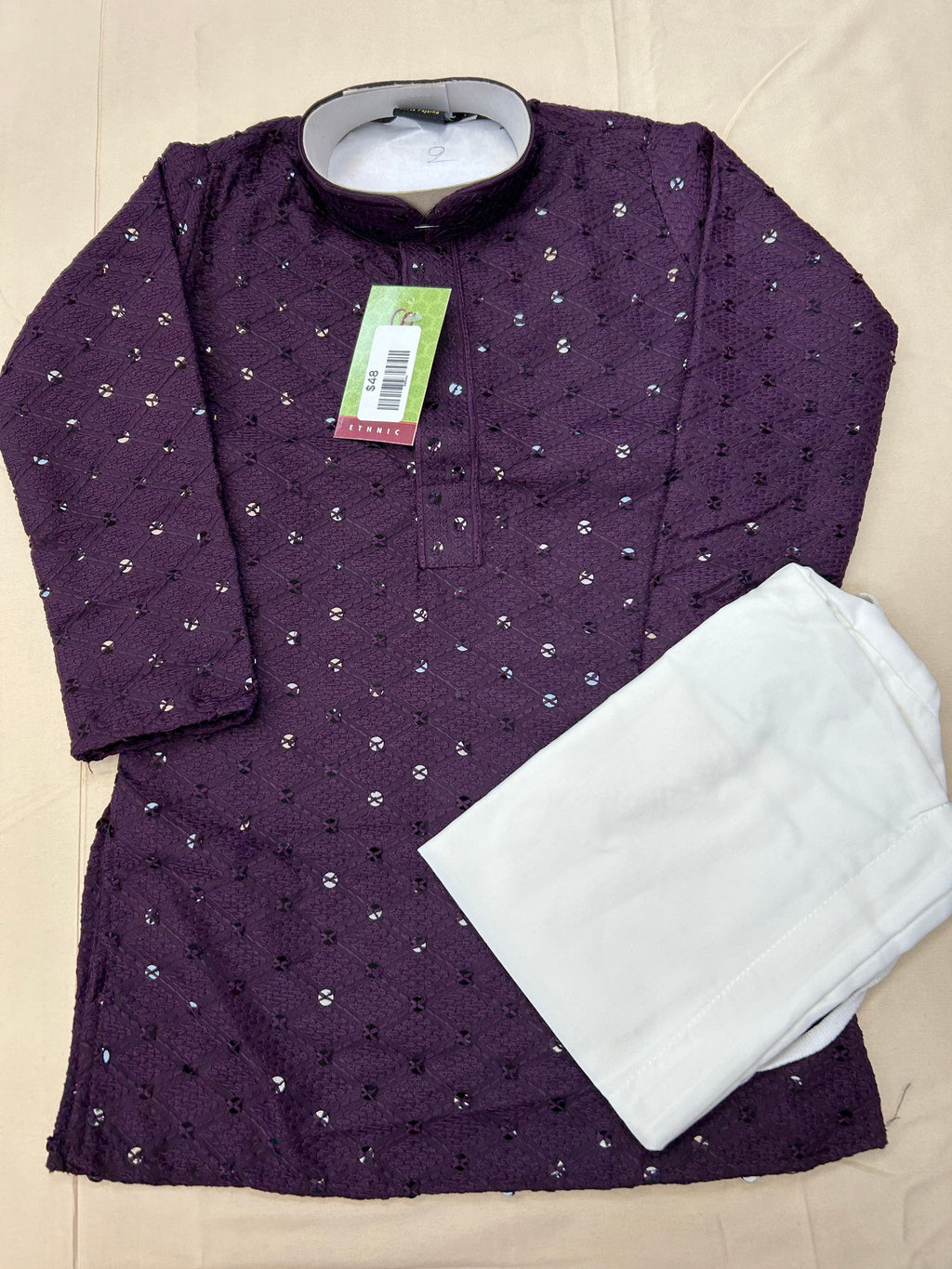 Sequin kurta set : purple (kids : boys) - Kurti Connection USA