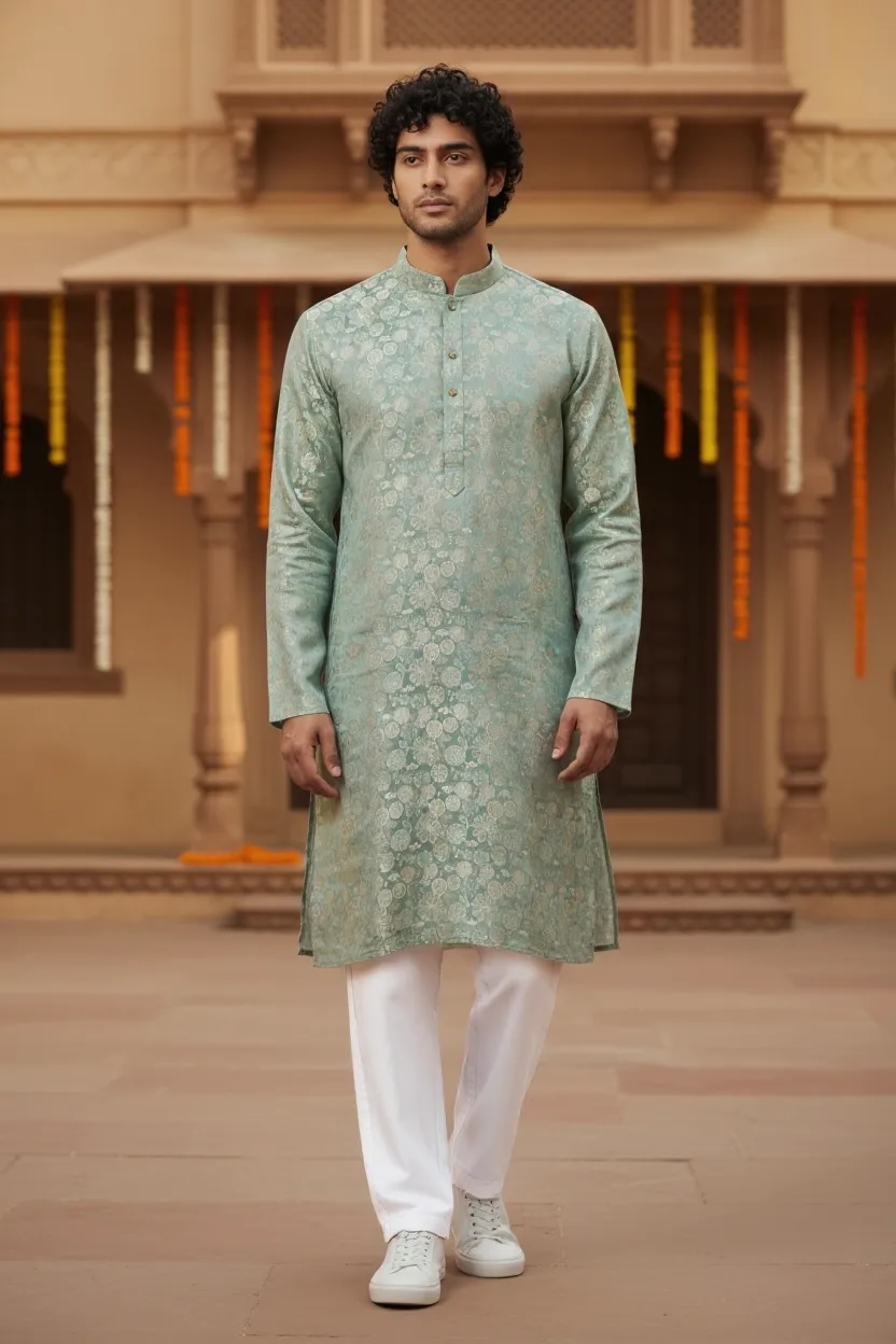 Men’s kurta pajama set : Jaquard silk by Kurti Connection USA