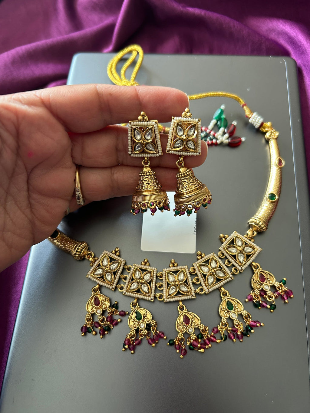 Lightweight gold look choker necklace - Kurti Connection USA