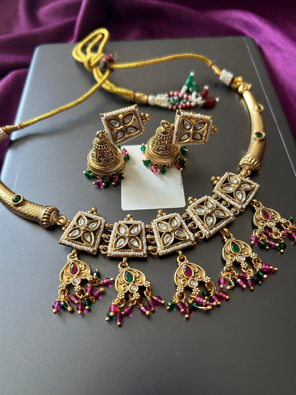 Lightweight gold look choker necklace - Kurti Connection USA