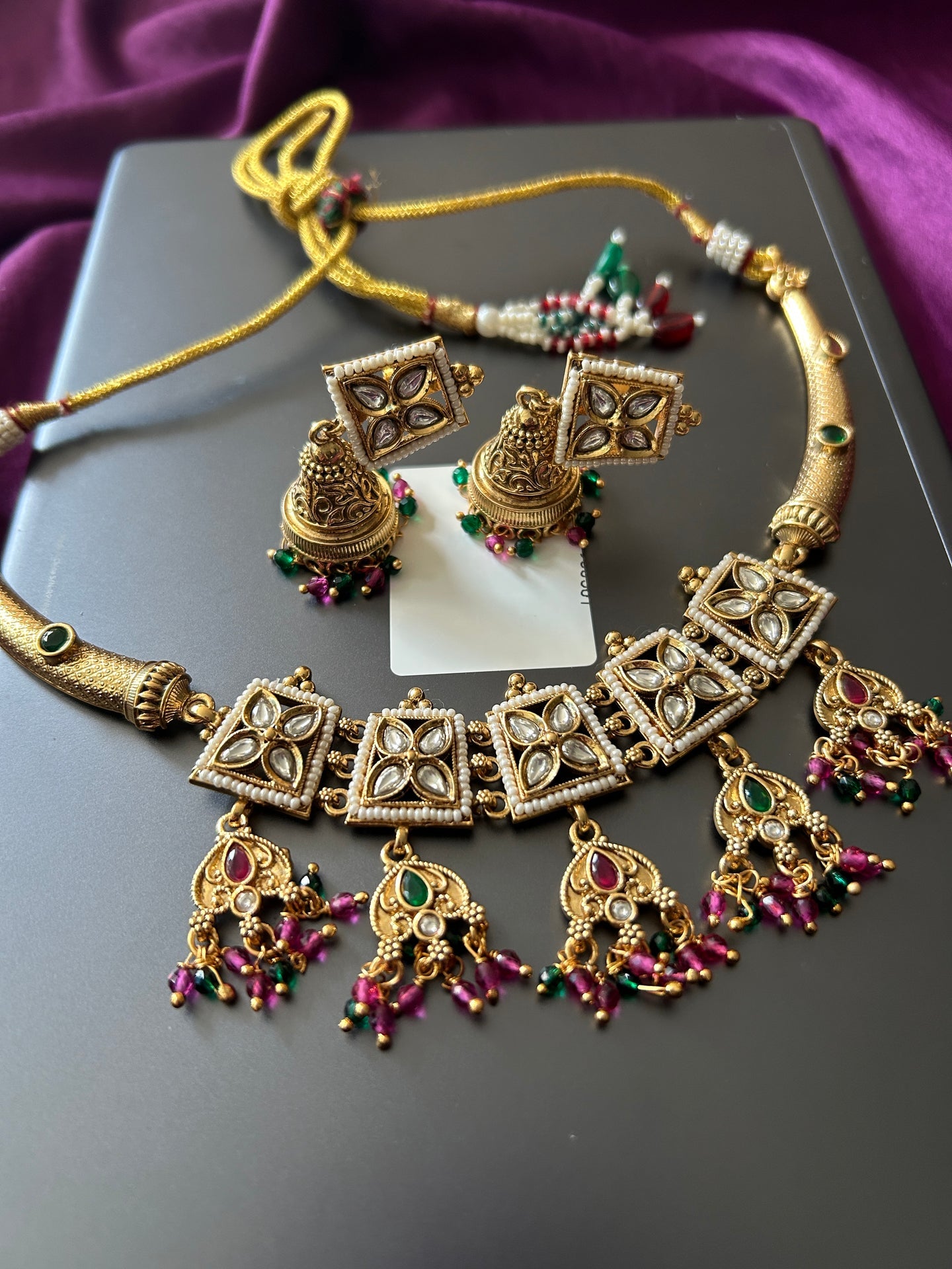 Lightweight gold look choker necklace - Kurti Connection USA