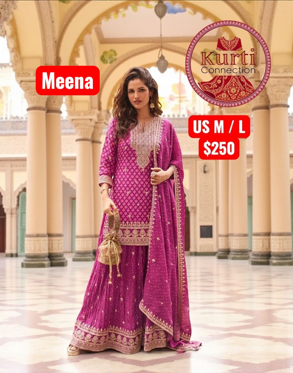 Meena : Silk sharara set by Kurti Connection USA
