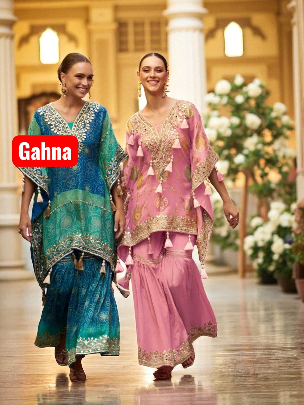Gahna : kaftan plazzo sets by Kurti Connection USA