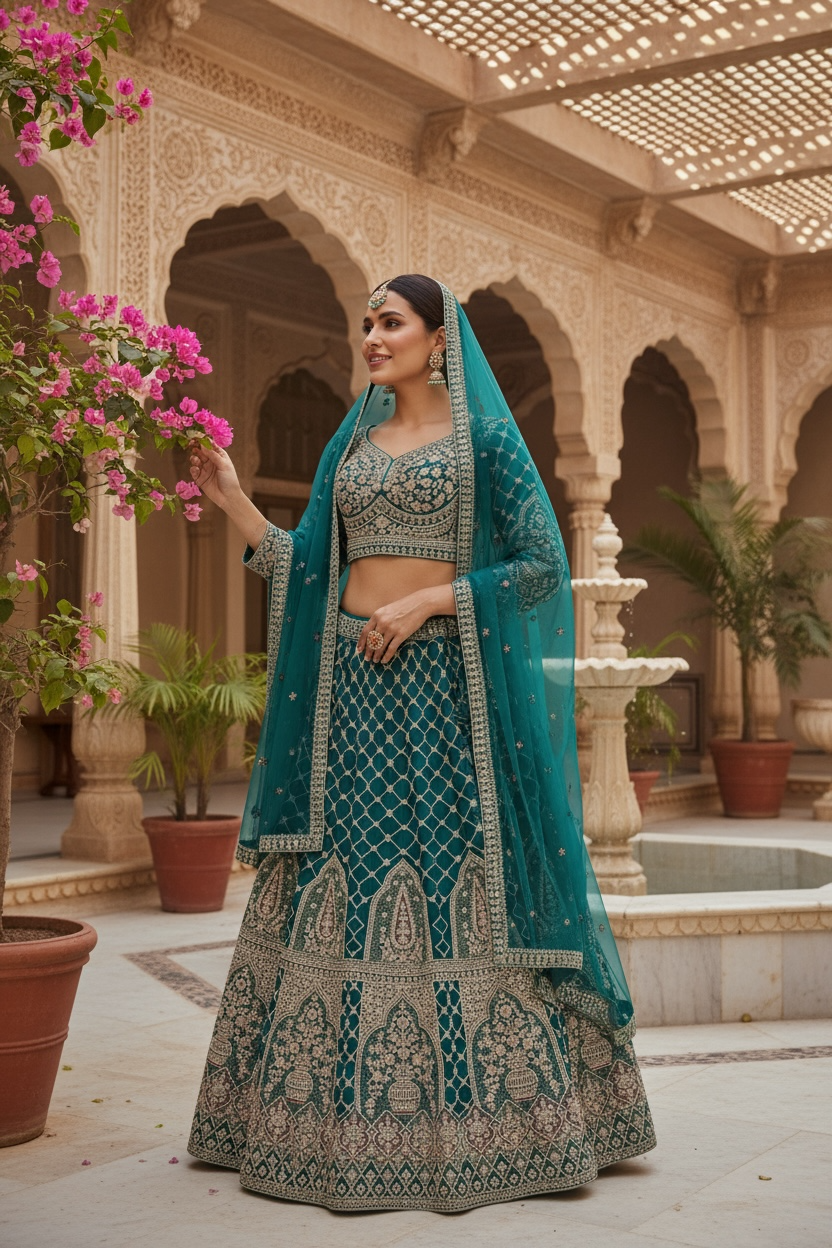 Heavy semi bridal lehenga by Kurti Connection USA