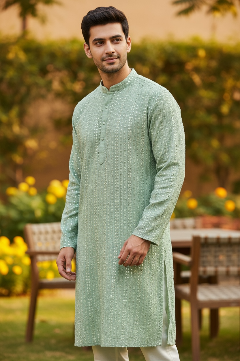 Foil mirror work cotton kurta set by Kurti Connection USA