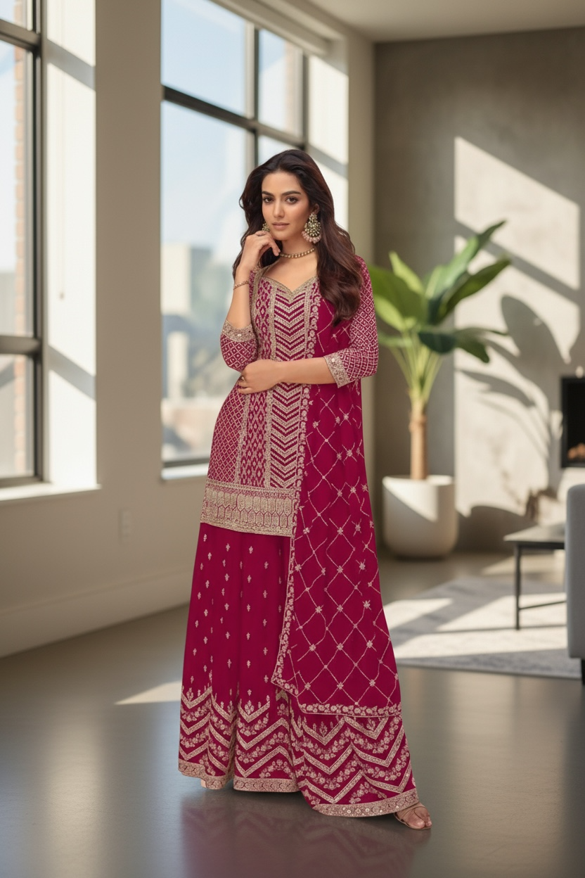 Chinon silk sharara suit by Kurti Connection USA