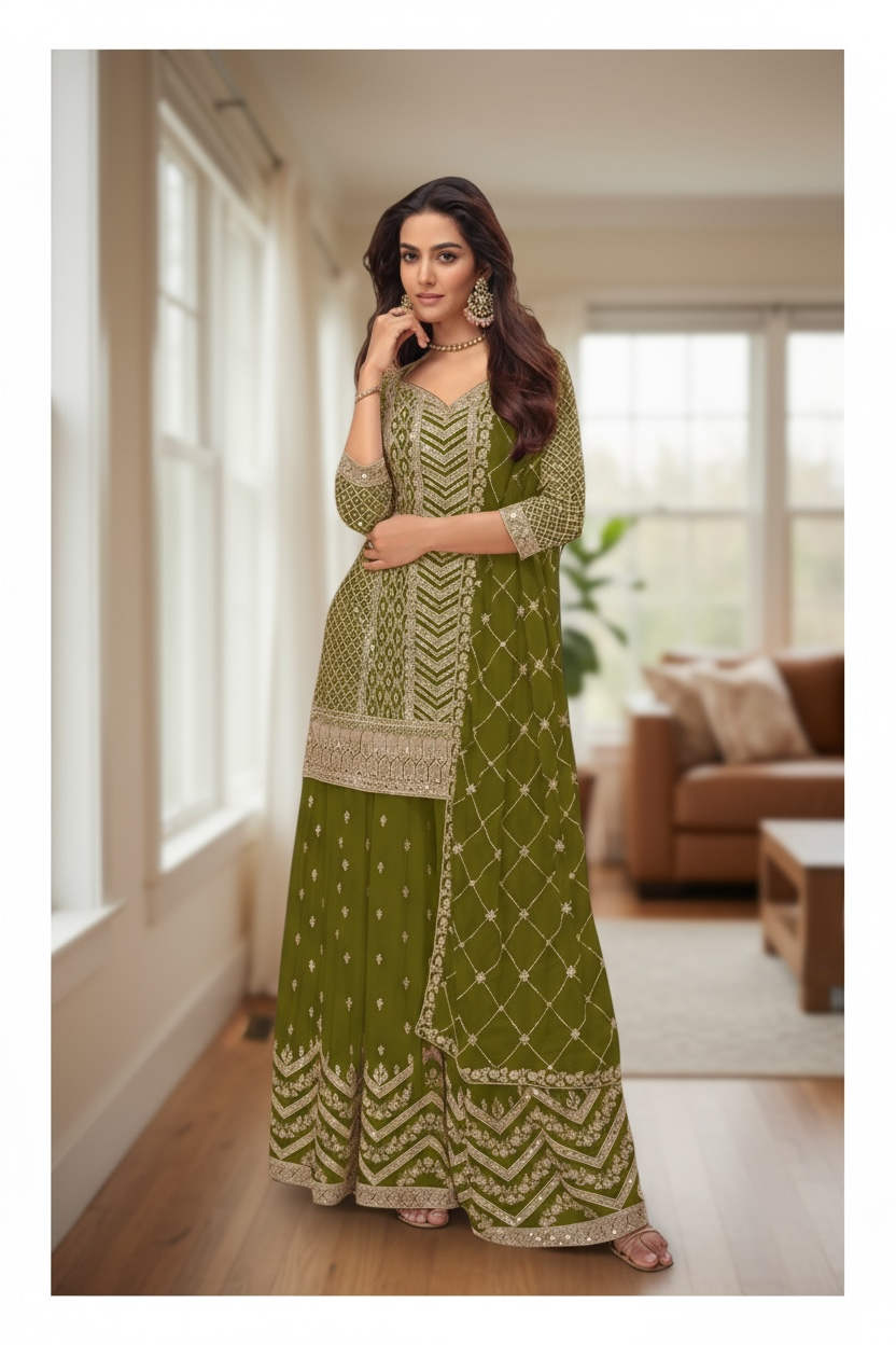 Chinon silk sharara suit by Kurti Connection USA